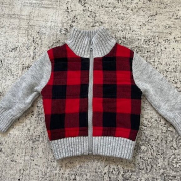 🧡3/15 Cat & Jack Check Knit Zip-Up Sweater Cardigan Jacket Boy Unisex 12M - Picture 1 of 8